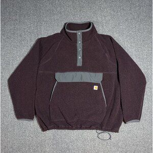 Carhartt Relaxed Fit Fleece Sherpa 3X Womens Quarter Zip Pullover Burgundy Gray
